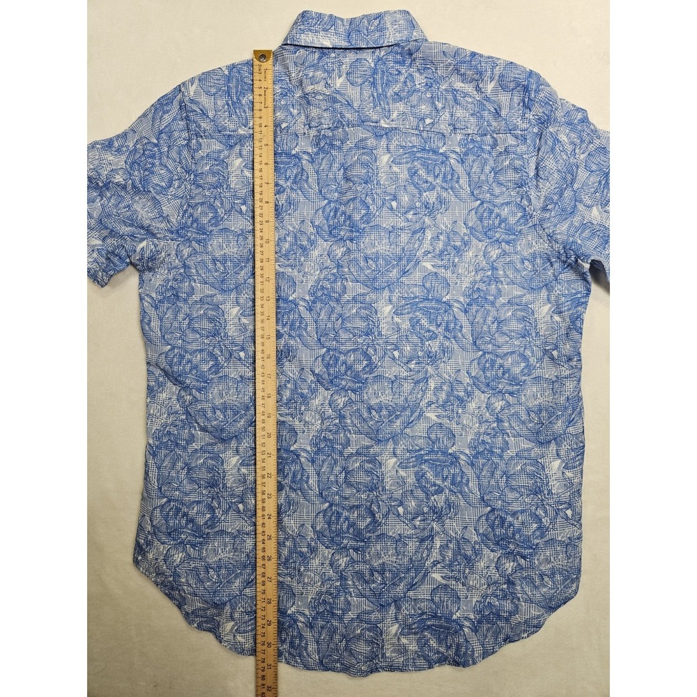 ROBERT GRAHAM‎ Men's Abstract Floral Plaid Linen Large Blue Short Sleeve Shirt - Picture 6 of 8